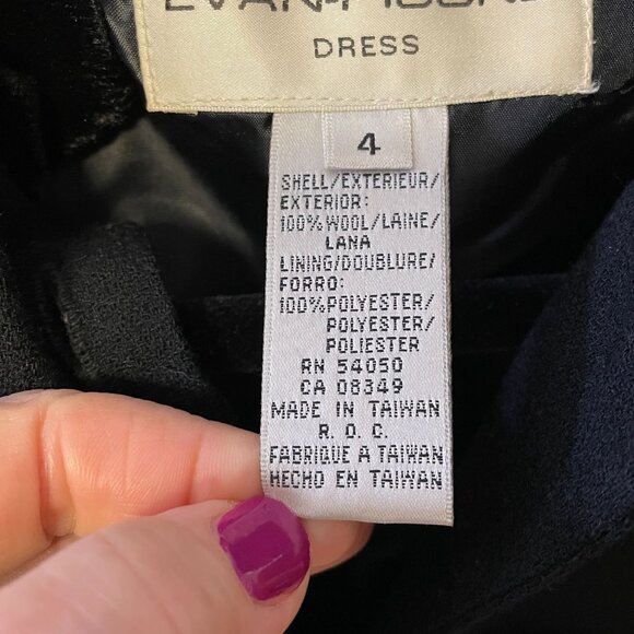 Vintage Evan Picone Dark Academia VELVET TRIM Wool Dress 4 Minimalist Classic - Picture 11 of 11